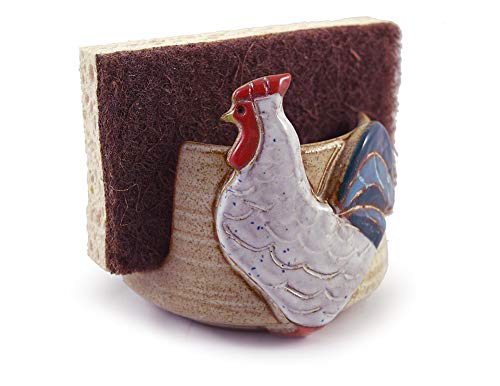 American Handmade Pottery Kitchen Sponge Holder, Farmhouse Rooster Motif - view 4