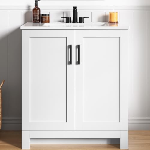 30" Bathroom Vanity with Sink, 2 Soft-Close Doors, White