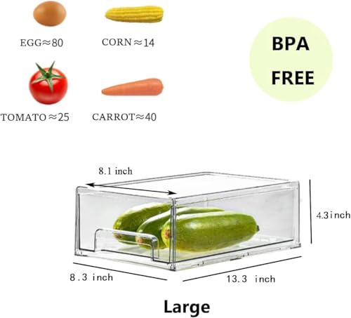 2Pack Clear Fridge Drawers Pull Out Stackable Refrigerator Drawer Organizer Bins Pantry Storage Box Plastic Food Containers for Kitchen Bathroom Office Closet (2pack Large) - view 5