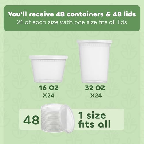 48 Sets Plastic Food Storage Deli Containers w/ Lids 16oz Pint & 32oz Quart - view 2