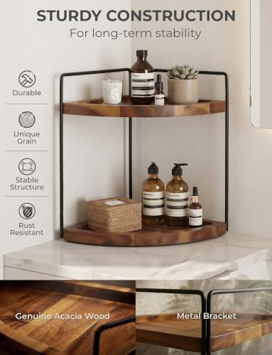 2-Tier Corner Bathroom Organizer, Acacia Wood Countertop Shelf - view 4