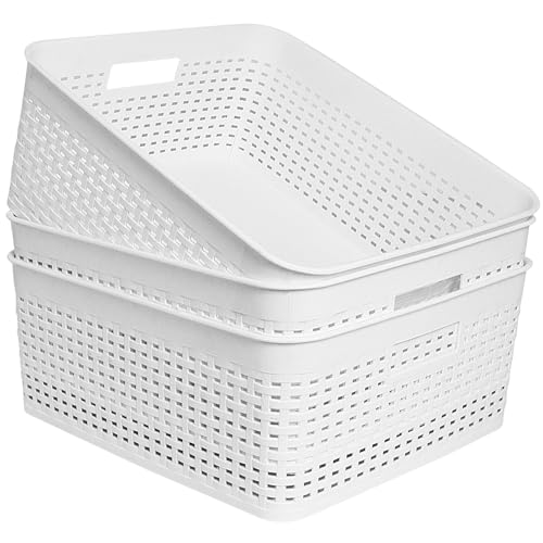 Plastic Storage Baskets for Cabinets, Household Pantry Organization with Handle,Organizer Bins for Room,Bathrooms,Under-Sink,Kitchen (White, XS-3PACK) - view 7