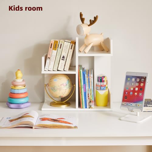 Small White Desk Organizer, 2 Tier Tree Cactus Bookshelf, Desktop Organizer Wood, Small Plant Shelf White YD-DSR002W - view 2