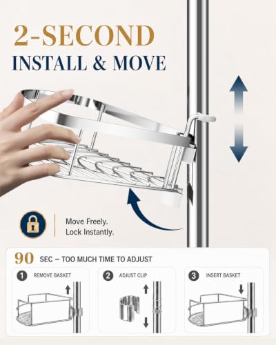 Rustproof Corner Shower Caddy Tension Pole for Bathroom Organizers - view 2