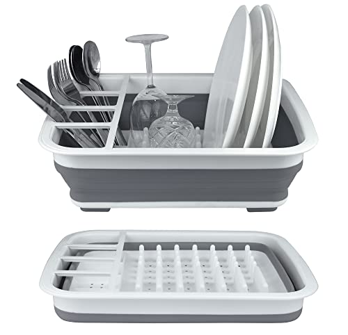 Collapsible Dish Drying Rack, Foldable Dinnerware Drainer Organizer