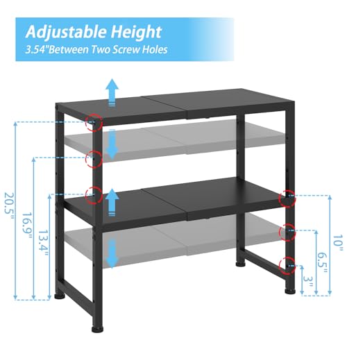 2-Tier Expandable Metal Storage Shelves,150LBS Heavy Duty Shelving Units and Storage For Small Appliance,Adjustable Pots and Pans Organizer Rack Shelf For Kitchen Under Cabinet Pantry Warehouse Garage - view 3
