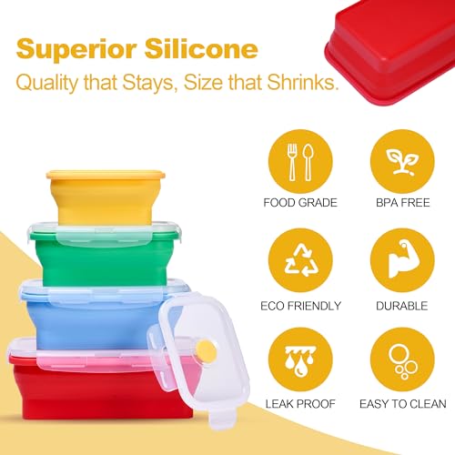Set of 4 Collapsible Silicone Food Storage Container, Leftover Meal box For Kitchen, Bento Lunch Boxes, BPA Free, Microwave, Dishwasher and Freezer Safe. Foldable Design Saves Your Space. - view 3