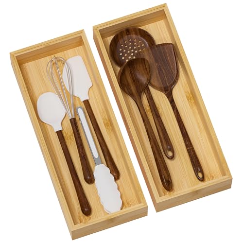Bamboo Kitchen Drawer Organizer, Deep 2-Pack, 15" x 6" x 2.5"