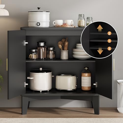 Fluted Sideboard Buffet Cabinet, 30" Wood Coffee Bar Cabinet, Black - view 4