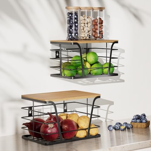 2 Pack Extra Large Pantry Storage Organizers, Pantry Baskets organization, Potato and Onion Storage Bin, Wall Mount Trash Bag Storage for 13-33 Gallon Bags with Bamboo Top, Black - view 4