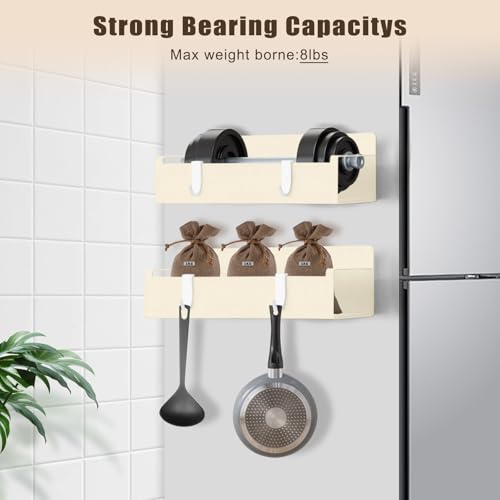 Magnetic Cup Holder for Fridge, Spice Organizer, Stanley Cup & Water Bottle Organizer with Detachable 4 Hooks for Cabinet and Kitchen, Light beige (2 Pack) - view 4
