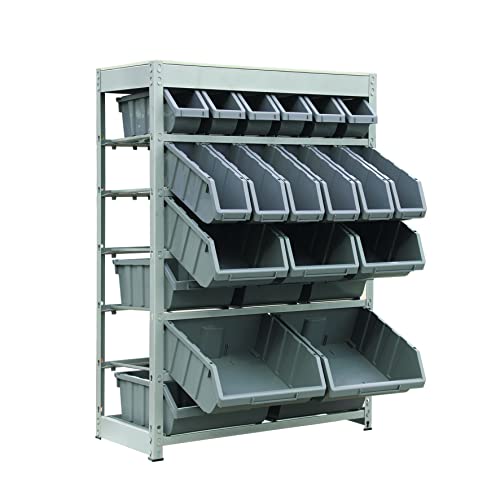 Bin Rack Storage System Heavy Duty Steel Rack Organizer Shelving Unit w/ 22 Plastic Bins in 6 tiers - view 2