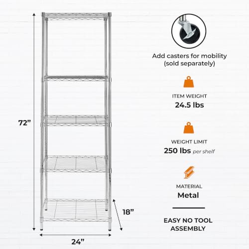 5-Tier Deep Shelf, 250 lb/Shelf, NSF, Chrome, 24x18x72 in - view 3