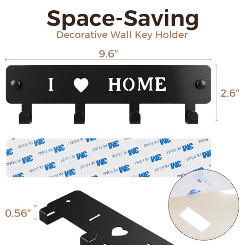 4-Hook Metal Key Holder Wall Mount with Self-Adhesive Back - view 2