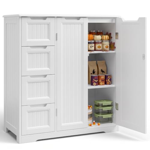Storage Cabinet, Bathroom Storage Cabinet with 4 Drawers & 2 Doors