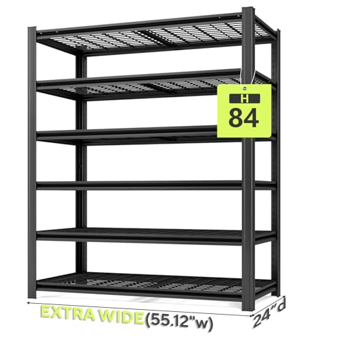 Extra Large/Big 55.12"W Father&I Industrial 6-Heavy-Dudy-Shelf-Rack Utility Tall Garage/Warehouse Shelving Metal/Steel Storage Shelves Unit/System Adjustable for Bin/Shed, 84"*55.12*24", Black - view 2