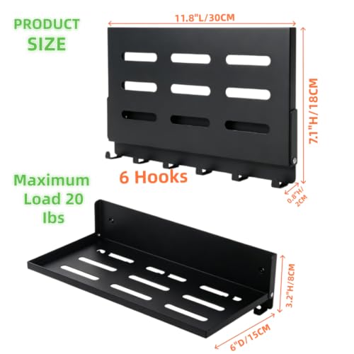 Small Folding Metal Shelf with Hooks, Fold-up Wall Shelf, 6 Hooks - view 3