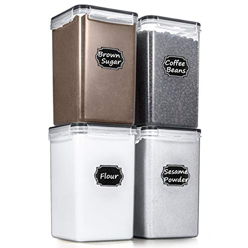 Flour Sugar Storage Containers 6.5L, 4 PCS, Black