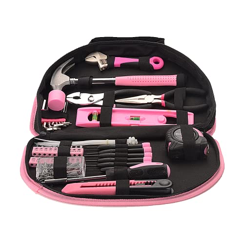 69-Piece Pink Hand Tool Set -Lady's Essential Home Repairing Tool Kit General Household Tool Set with 12-Inch Storage Tool Bag