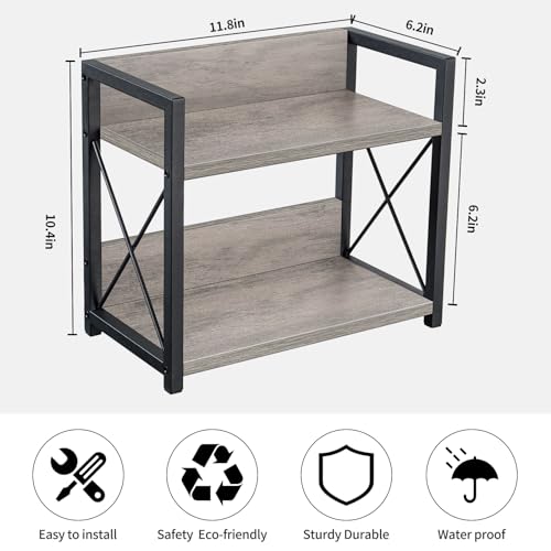 Countertop Shelf Organizer, 2 Tier Kitchen Spice Rack for Countertop, Wood Kitchen Counter Shelf for Home, Coffee Station Organizer (Grey,S) - view 7