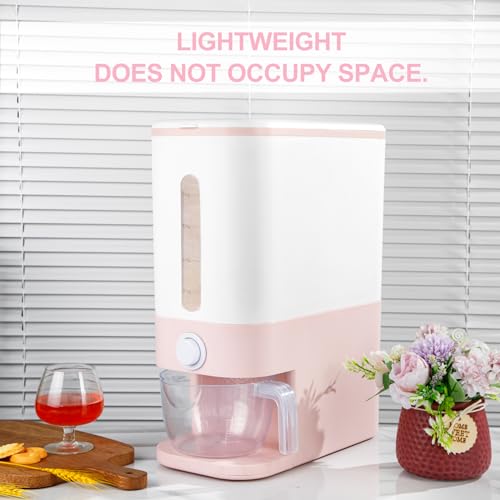 22.5-25 Lbs Pink Rice Dispenser, Rice Storage Container, Pink Rice Storage Container with Measuring Cup, Rice Holder Bucket for Household Kitchen Rice Soybean Corn - view 6
