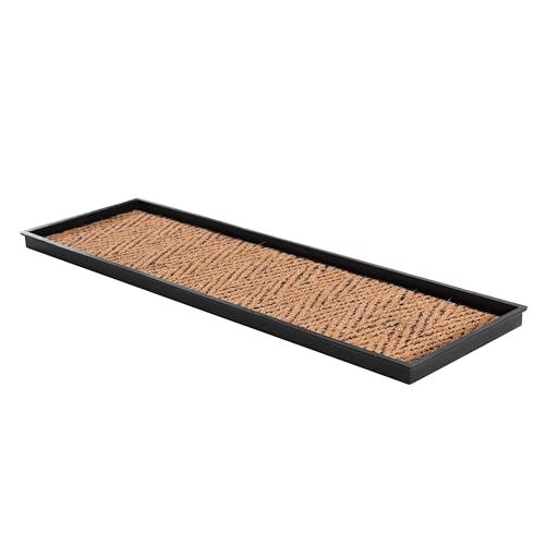 Heavy Duty Waterproof Rubber Shoe Storage Mat Organizer/Boot Storage Multi Use for Entryway with Coir, Tan and Black Insert, Fits 4 Pair (46.5" Wide)
