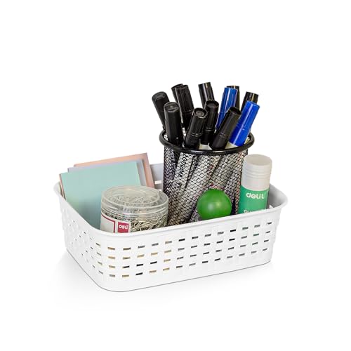 Plastic Storage Baskets for Cabinets, Household Pantry Organization with Handle,Organizer Bins for Room,Bathrooms,Under-Sink,Kitchen (White, XS-3PACK) - view 3