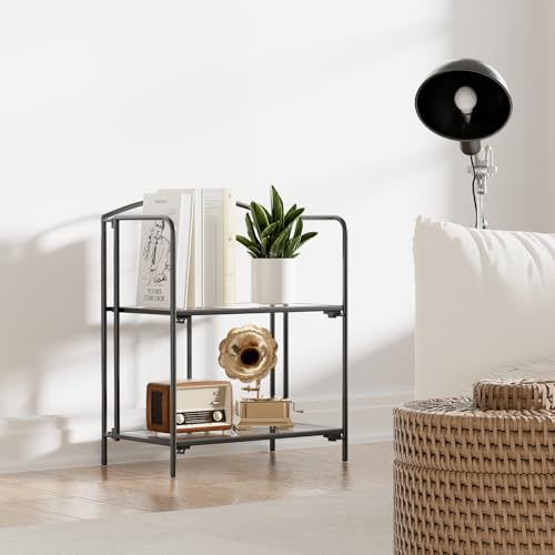 2-Tier Foldable Bookshelf, Black Frame & Transparent Shelves - view 2