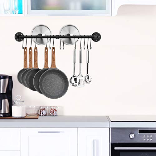 31.5 inch Pot Rack, Kitchen Wall Mounted Detachable Pan Lid Utensils Organizer Hanging Rail with 14 Hooks, Black - view 3