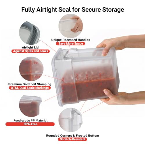 2 Pack 4 QT Airtight Commercial Food Storage Containers, BPA-Free Translucent Polypropylene, Built-In Labeling Area, Stackable for Coffee Beans & Dry Goods, Shallow Model - view 4