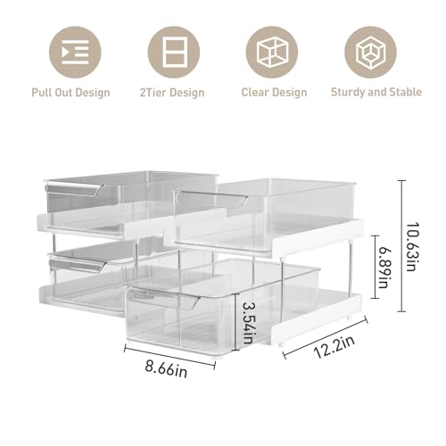 YuzhuSuye Multi-Purpose Pull Out Cabinets Organizer Shelf 2-Tier Under Sink Organizer with Dividers for Bathroom Kitchen Closet and Office (clear) - view 6
