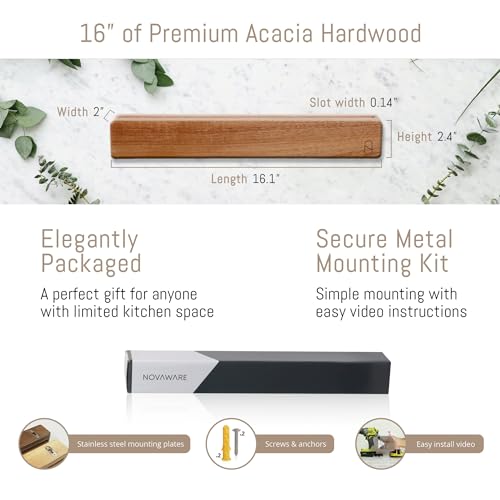 Premium 16 inch Magnetic Knife Holder for Wall with 2x Storage & Charming Wood - Knife Magnetic Strip, Under Cabinet Magnet Knives Storage - Magnet Strip Rack Kitchen Utensil Holder Organizer Tool - view 3