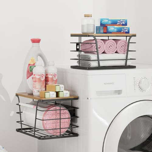 2 Pack Extra Large Pantry Storage Organizers, Pantry Baskets organization, Potato and Onion Storage Bin, Wall Mount Trash Bag Storage for 13-33 Gallon Bags with Bamboo Top, Black - view 7