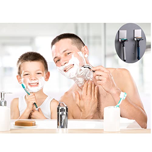 Razor Holder Shaver Hook Hanger Stand(2 Pack)Self Adhesive Stainless Steel Heavy Duty Utility Storage Hook,Shower Hook for Razor,Bathroom Kitchen Organizer for Plug Robe Towel Loofah Bathrobe Coat - view 3