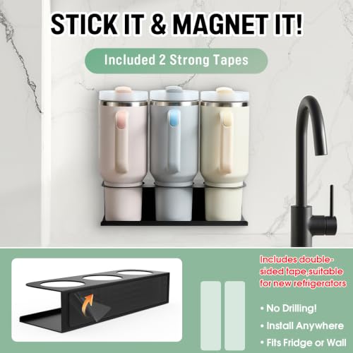 2 Pack Magnetic Stanley Cup Holder for Fridge, Water Bottle Organizer for Tumbler with Double Sided Tape Hold Stanley Cup Accessories for Kitchen Cabinet Wall - view 2