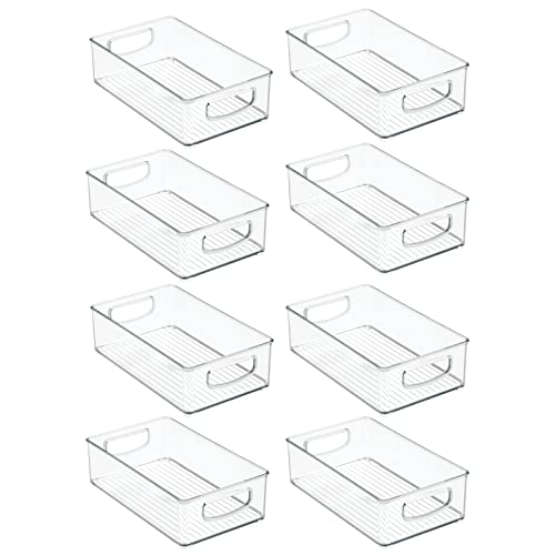 Small Plastic Kitchen Storage Container Bin with Handles - Organization in Pantry, Refrigerator or Freezer - Food Organizer for Fruit, Yogurt, Squeeze Pouches, Ligne Collection, 8 Pack, Clear - view 5
