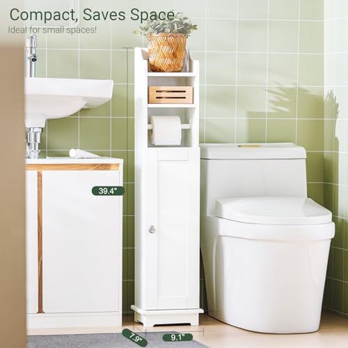 Haotian Toilet Paper Storage Cabinet, 7.8 x 9 x 39 in, White - view 4