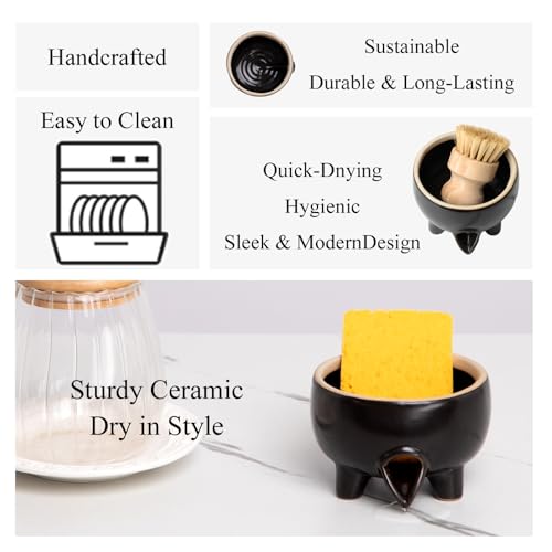 Ceramic Sponge Holder with Drainage, Black Sink Caddy Organizer - view 4