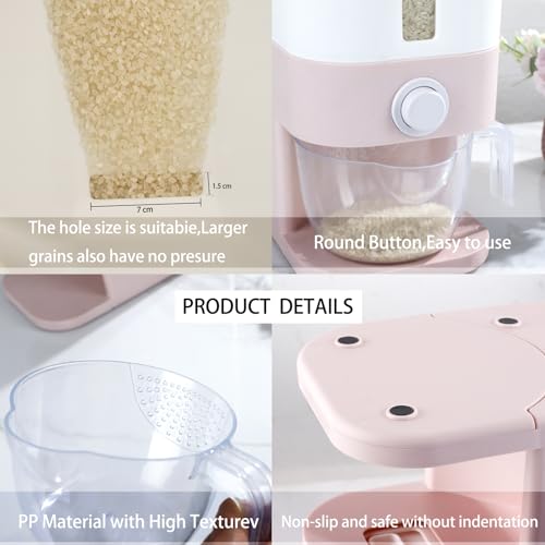 22.5-25 Lbs Pink Rice Dispenser, Rice Storage Container, Pink Rice Storage Container with Measuring Cup, Rice Holder Bucket for Household Kitchen Rice Soybean Corn - view 4