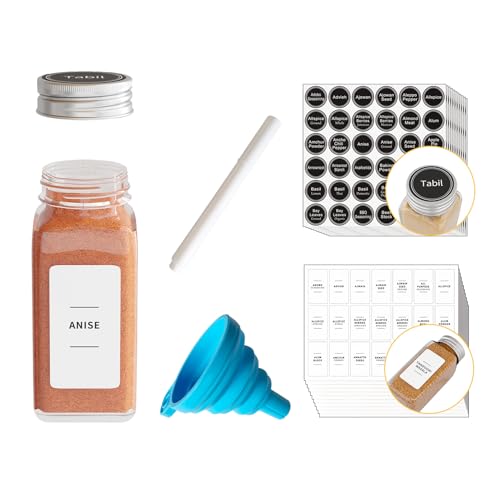 24 Pcs Spice Jars with Labels, Empty 4oz Glass Spice Bottles, Minimalist Farmhouse Spice Labels Stickers with Funnel, Seasoning Containers for Spice Rack, Cabinet and Drawer - view 3