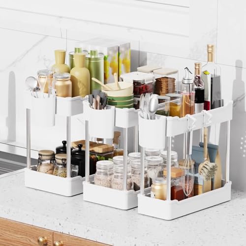 3 Pack Under Sink Organizer Bathroom and Storage Cabinet (White) - view 4