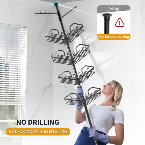 Shower Caddy Tension Pole with 2 Towel Bars, Bathroom Organizer - view 5