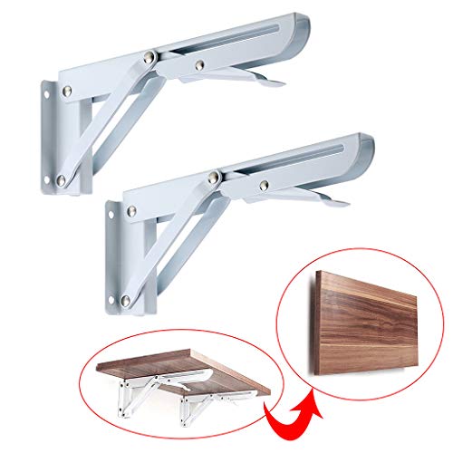 Sturdy Folding Shelf Brackets - Heavy Duty Metal Triangle Table Bench Folding Shelf Brackets, 2 Pcs Folding Shelf Hinge Wall Mounted (8 Inch, White) - view 4