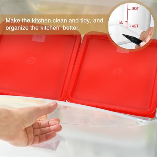 2 Pcs Square Food Storage Container Polycarbonate Clear Food Container with Lid Commercial Rice Storage with Graduations for Commercial Kitchen(22 Qt,Red) - view 6