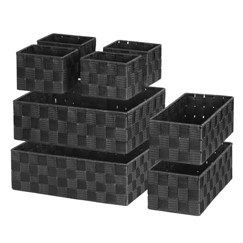 Woven Baskets, Storage Baskets for Organizing (Set of 8), Cube Baskets Bin Container Matching Storage Boxes Organizers for Pantry, Office, Shelves, Media-room