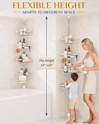 Rustproof Corner Shower Caddy Tension Pole for Bathroom Organizers - view 3