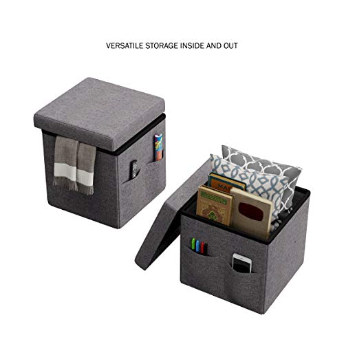 Set of 2 Ottomans with Storage Pockets - 15-Inch Folding Foot Rests or Storage Organizers for Bedroom, Living Room, or Dorm (Gray) - view 3