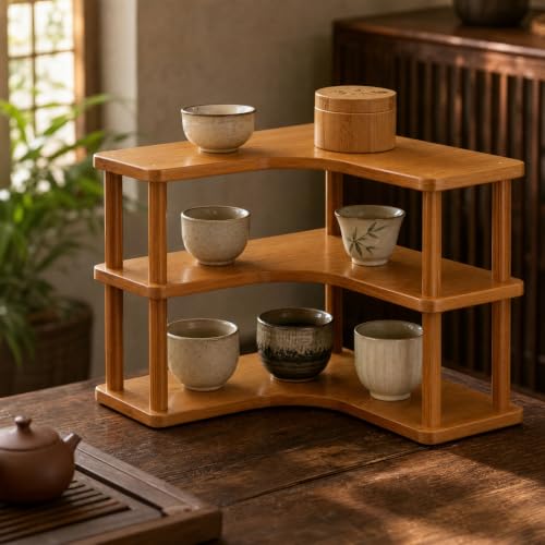 Corner Tabletop Storage Shelf Sturdy Multi-Layer Tabletop Corner Shelf Compact for Coffee Station, 2 Tier - view 6