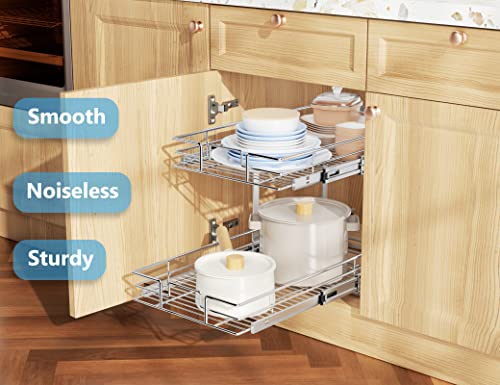 Individual Pull Out Cabinet Organizer, 2 Tier Slide Out Cabinet Drawers, Pots and Pans Organizer and Storage Pantry Shelf for Kitchen (14" W x 21" D) - view 2