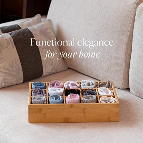 Bamboo Closet Drawer Divider - Storage Organizer with 15 Compartments, Drawer Organizer, Storage Box for Belts, Ties, Bras, Briefs, Socks & Jewelry - Natural - view 3